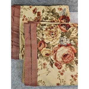 Waverly Home King Pillow Sham Romantic Country Floral Roses Red Gingham Set of 2